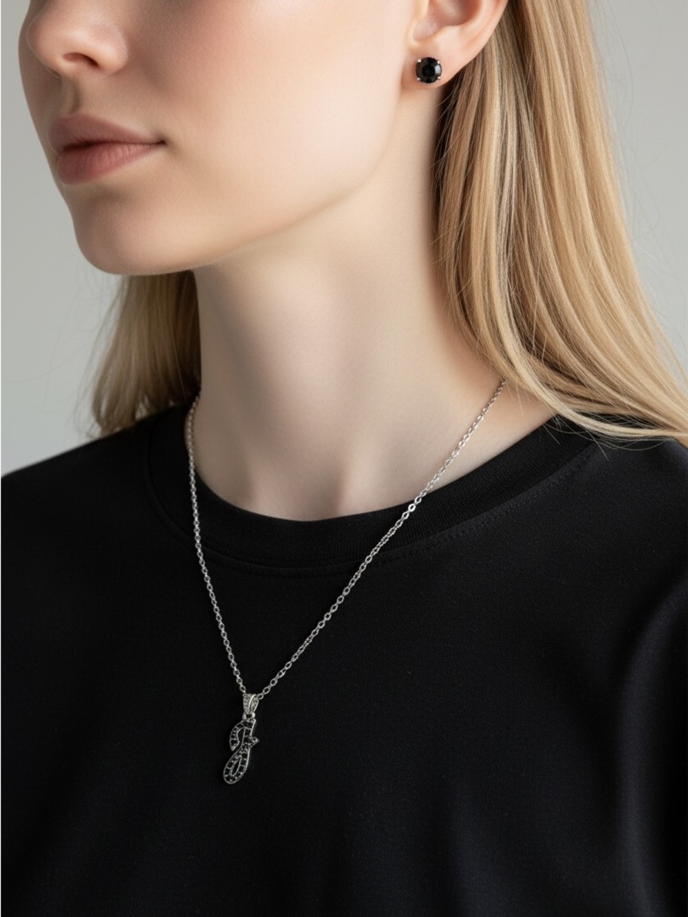 10/3 Silver Script Letter J Pendant Necklace โ Women's Jewelry, Black Accent